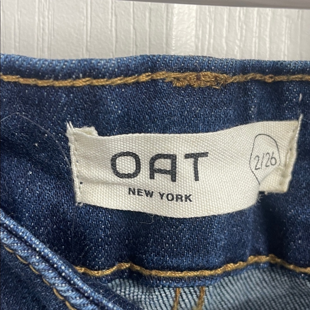 Oak New York High Waist Wide Leg Rhinestone Pocket Dark Wash Denim Jeans Sz 2/26 - Picture 4 of 16